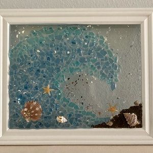 Coastal Blue Ocean Wave Framed Resin Picture 10” X 12” Handmade
